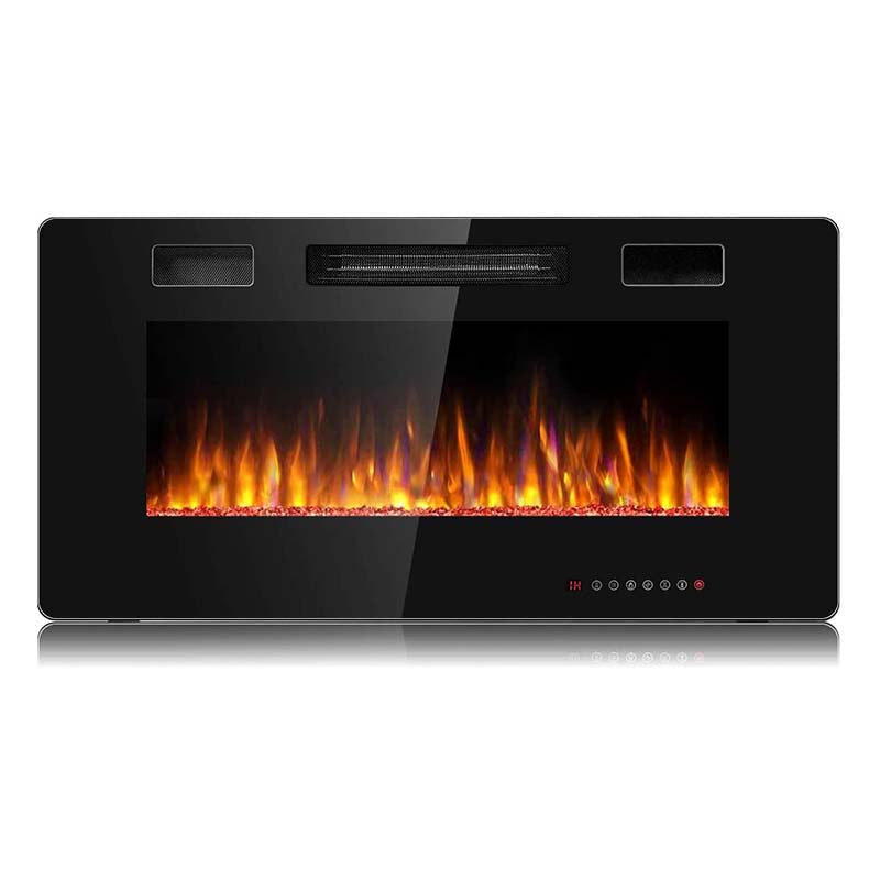 36" Ultra-Thin Electric Fireplace Insert, 1500W Recessed & Wall-mounted Fireplace Heater with 12 Flame Colors