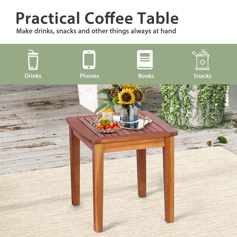 3 Pieces Outdoor Rocking Bistro Set, Acacia Wood & Rattan Patio Rocking Chairs with Side Table for Backyard, Garden, Porch