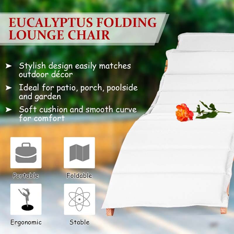 3 Pieces Outdoor Folding Wood Lounge Chair Set with Foldable Side Table & Cushioned Pads, Wooden Patio Sun Lounger for Pool Deck