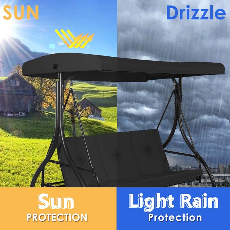 3-Person Porch Swing 2-in-1 Convertible Patio Swing Bed with Adjustable Canopy, Removable Cushions & Steel Frame for Backyard, Poolside