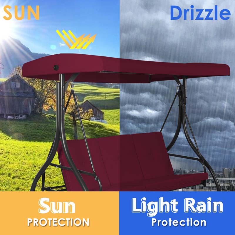3-Person Porch Swing 2-in-1 Convertible Patio Swing Bed with Adjustable Canopy, Removable Cushions & Steel Frame for Backyard, Poolside