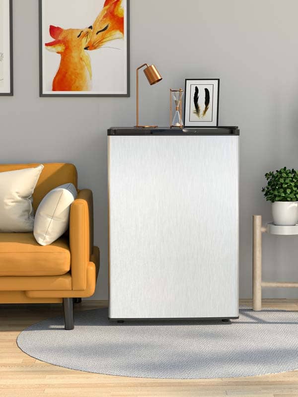 3.0 Cu.Ft Compact Upright Freezer, Mini Freezer with Reversible Single Stainless Steel Door & Removable Shelves for Home, Office, Apartment
