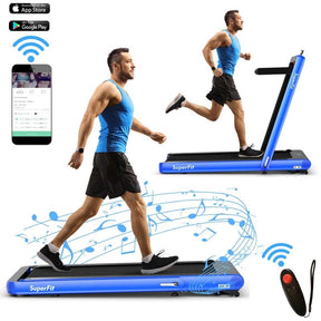 2 in 1 4.75HP Folding Treadmill, Under Desk Electric Treadmill, Portable Running Machine with APP Control, LED Touch Screen, Bluetooth Speaker