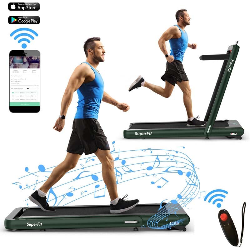 2 in 1 4.75HP Folding Treadmill, Under Desk Electric Treadmill, Portable Running Machine with APP Control, LED Touch Screen, Bluetooth Speaker