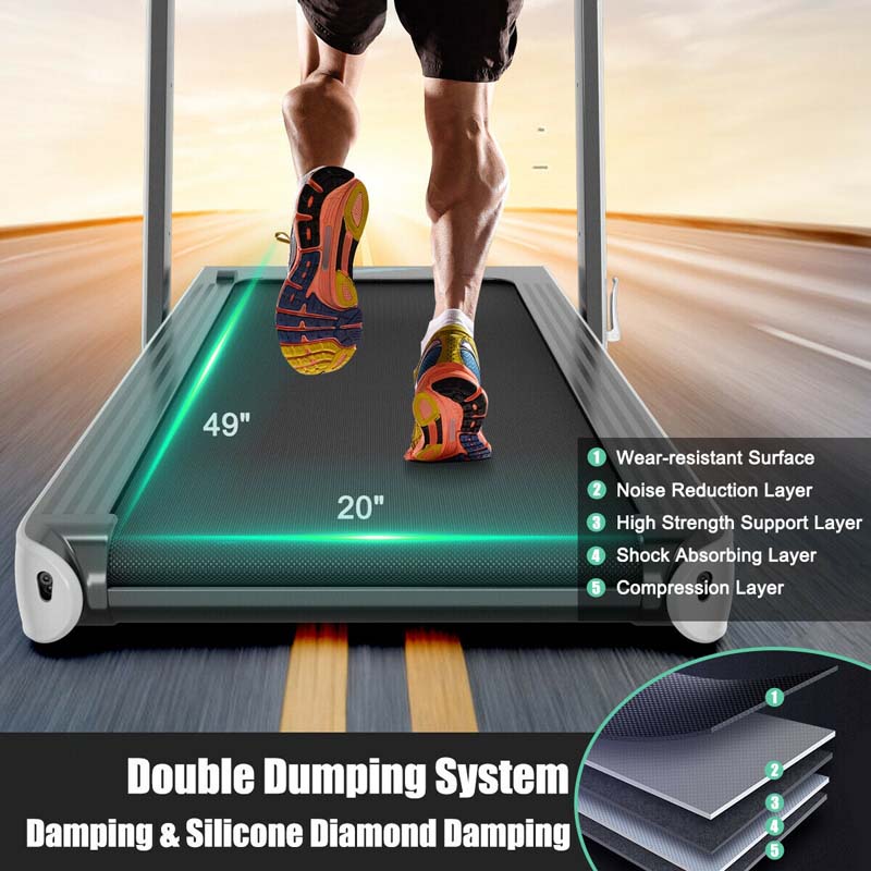 2 in 1 4.75HP Folding Treadmill, Under Desk Electric Treadmill, Portable Running Machine with APP Control, LED Touch Screen, Bluetooth Speaker