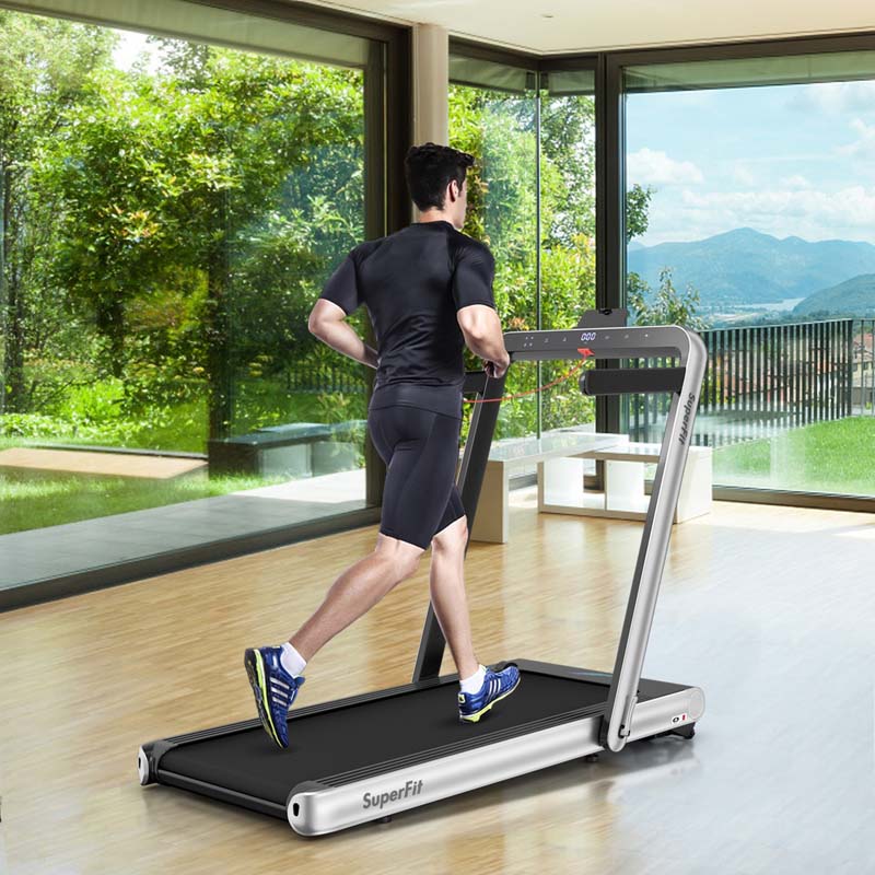 2 in 1 4.75HP Folding Treadmill, Under Desk Electric Treadmill, Portable Running Machine with APP Control, LED Touch Screen, Bluetooth Speaker