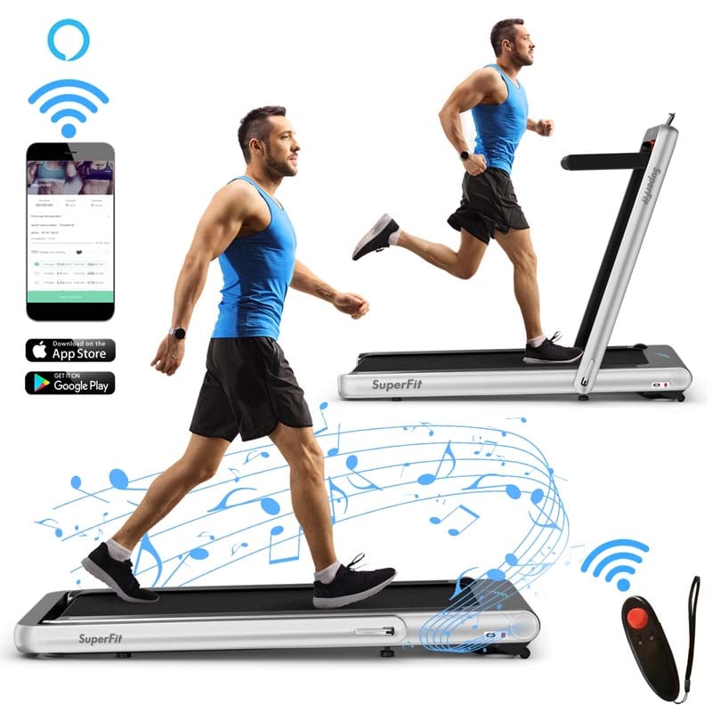 2 in 1 4.75HP Folding Treadmill, Under Desk Electric Treadmill, Portable Running Machine with APP Control, LED Touch Screen, Bluetooth Speaker