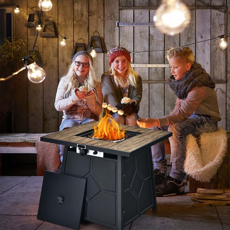 28" Square Outdoor Propane Fire Pit Table, 40000 BTU Gas Fire Pit Table with Lava Rocks & Cover