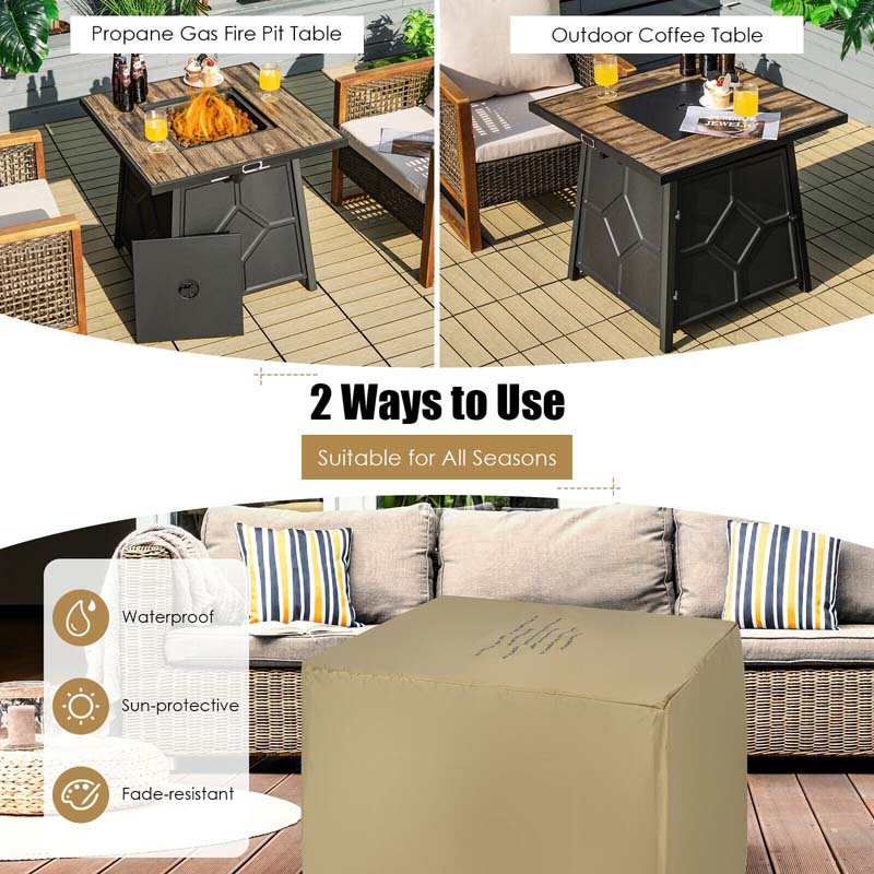 28" Square Outdoor Propane Fire Pit Table, 40000 BTU Gas Fire Pit Table with Lava Rocks & Cover