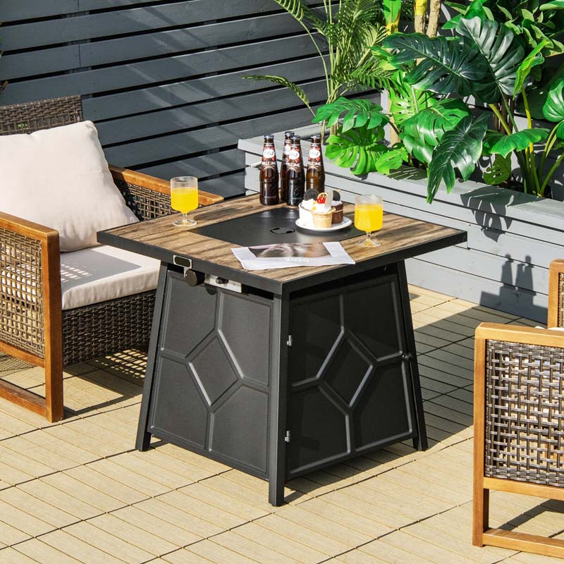 28" Square Outdoor Dining Fire Table, 40000 BTU Propane Gas Fire Pit Table with Lava Rocks & Cover