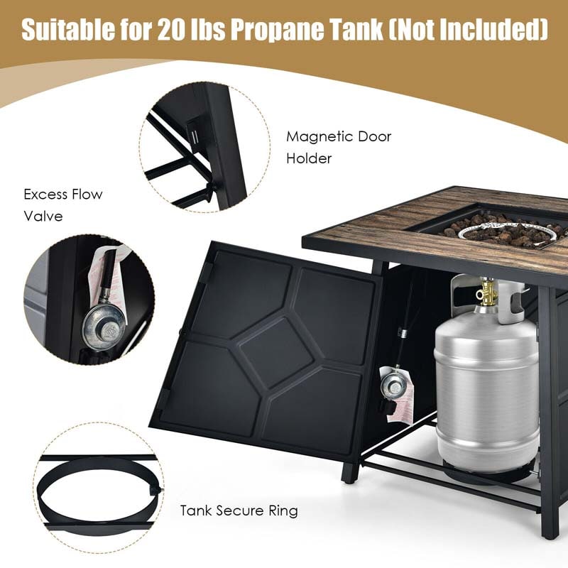 28" Square Outdoor Propane Fire Pit Table, 40000 BTU Gas Fire Pit Table with Lava Rocks & Cover