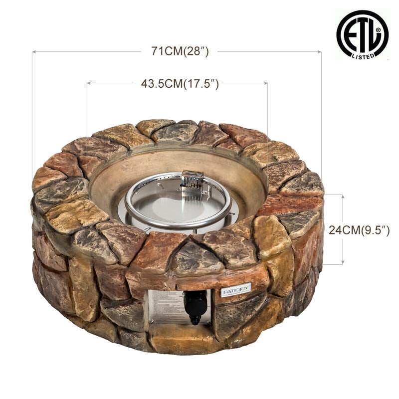 28" 40000 BTU Round Stone Look Outdoor Propane Gas Fire Pit Table with with PVC Cover & Lava Rocks