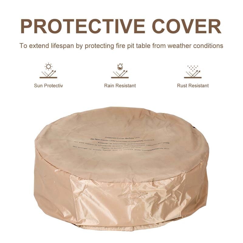 28" 40000 BTU Round Stone Look Outdoor Propane Gas Fire Pit Table with with PVC Cover & Lava Rocks