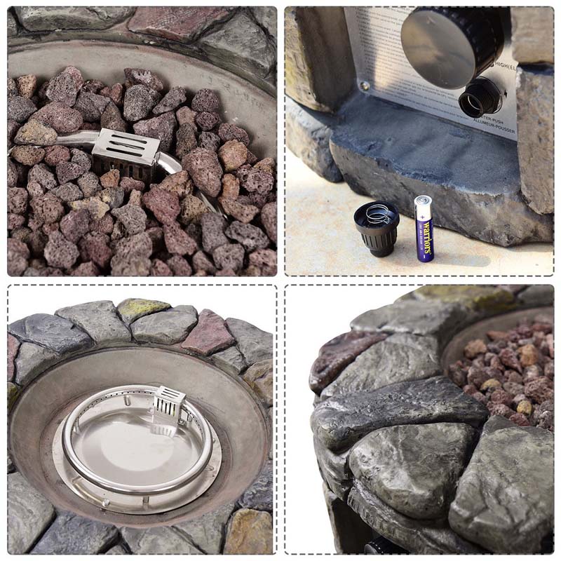 28" 40000 BTU Round Stone Look Outdoor Propane Gas Fire Pit Table with with PVC Cover & Lava Rocks