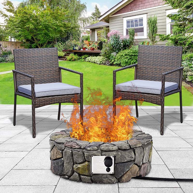 28" 40000 BTU Round Stone Look Outdoor Propane Gas Fire Pit Table with with PVC Cover & Lava Rocks