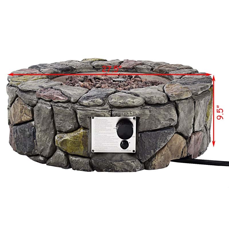 28" 40000 BTU Round Stone Look Outdoor Propane Gas Fire Pit Table with with PVC Cover & Lava Rocks