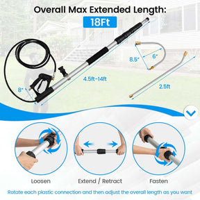 4200PSI 18FT High Pressure Washer Telescopic Wand Power Washer Extension Spray Wand