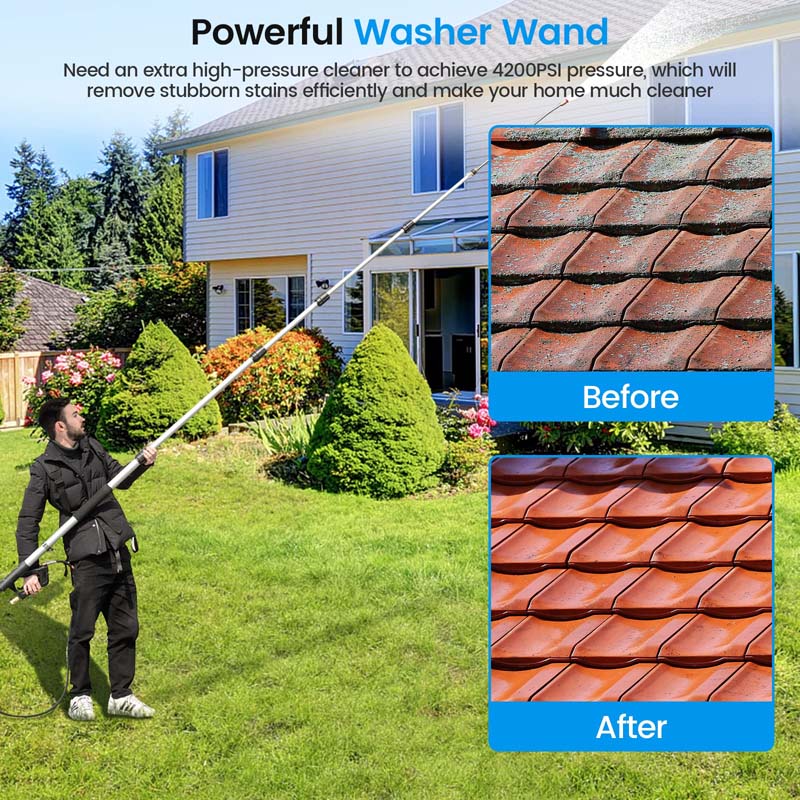 18FT Telescoping Pressure Washer Wand Kit, 4000PSI Commercial Power Washer Extension with 5 Spray Nozzles, 2 Adapters & Support Belt
