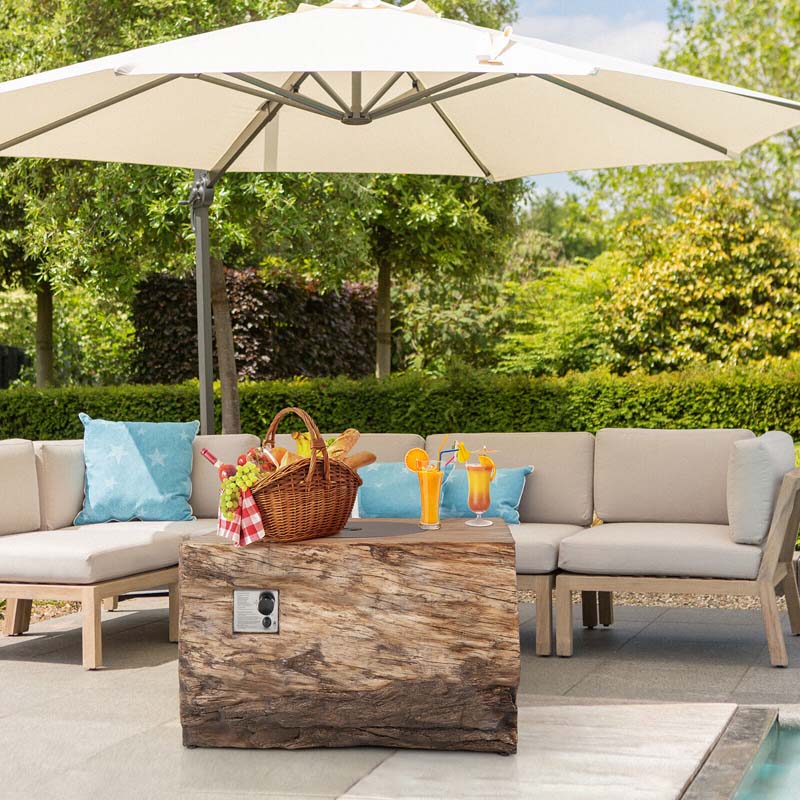 40" Wood-Like Rectangular Fire Table, 50000 BTU Propane Gas Fire Pit Table with Lava Rocks & Cover