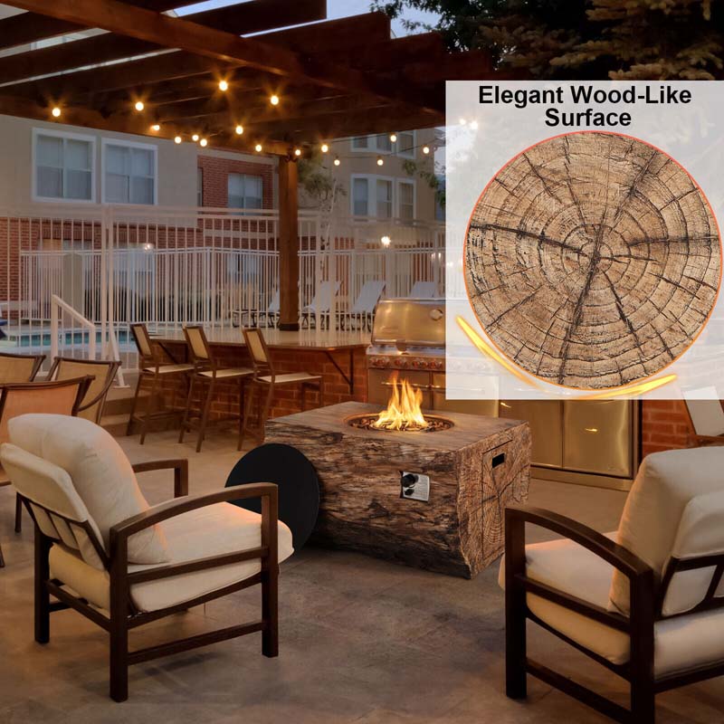 40" Wood-Like Rectangular Fire Table, 50000 BTU Propane Gas Fire Pit Table with Lava Rocks & Cover