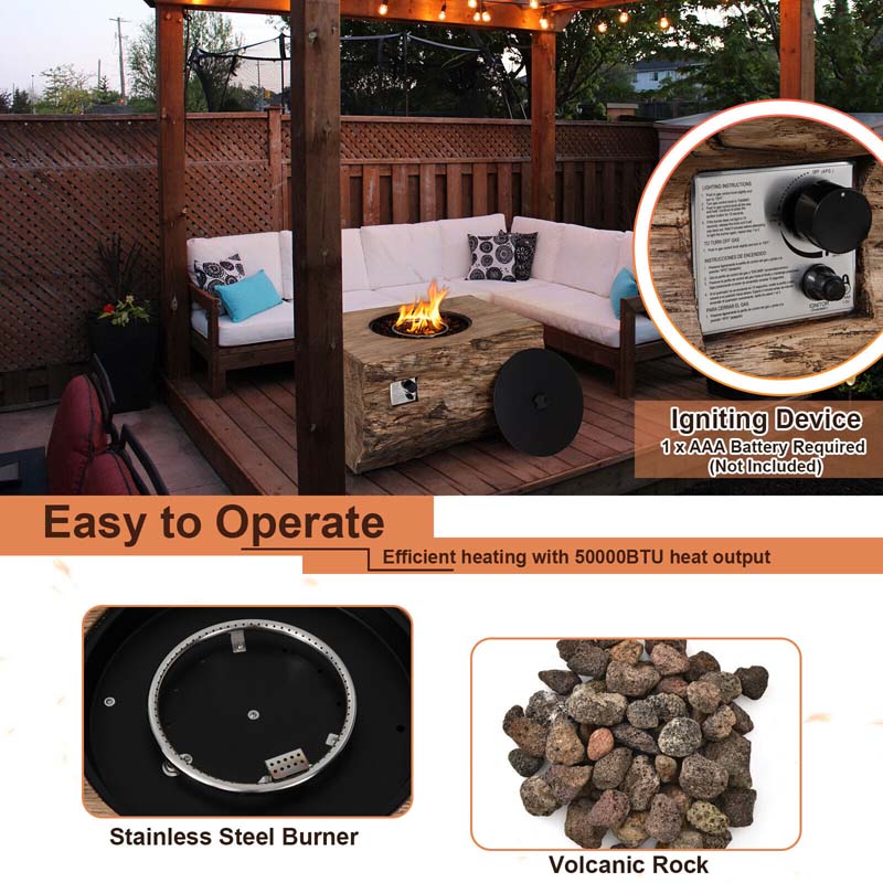 40" Wood-Like Rectangular Fire Table, 50000 BTU Propane Gas Fire Pit Table with Lava Rocks & Cover