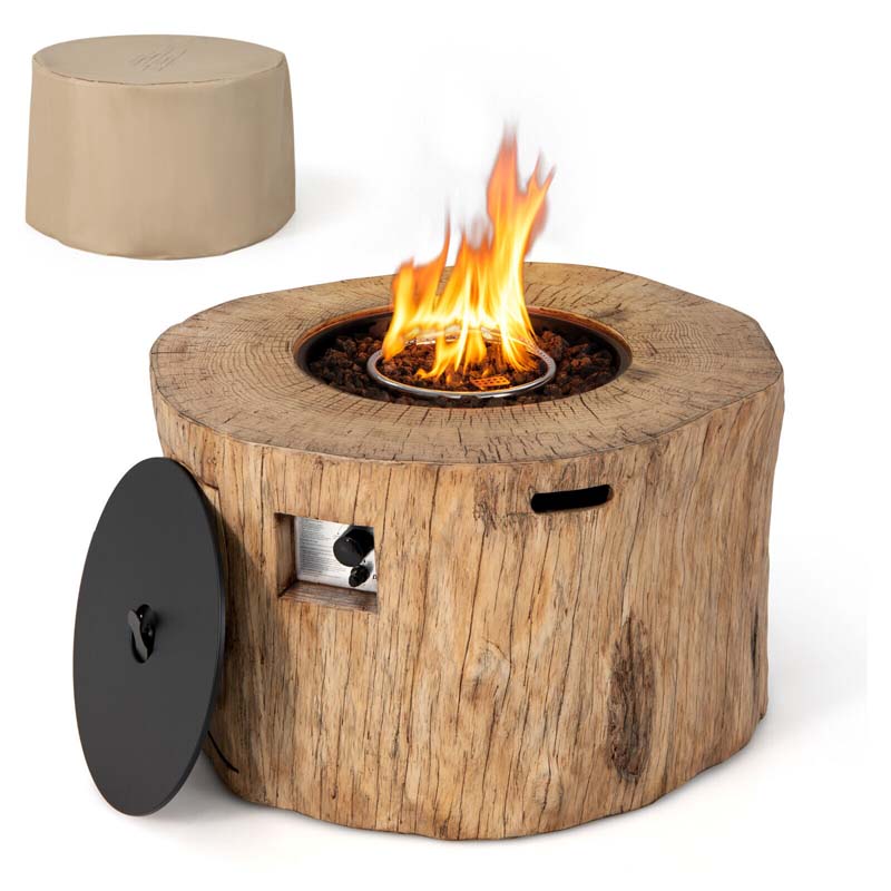 40" Wood-Like Round Fire Table, 50000 BTU Propane Gas Fire Pit Table with Lava Rocks & Cover