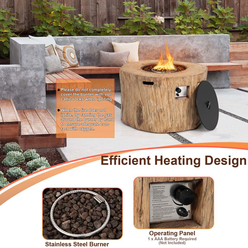 40" Wood-Like Round Fire Table, 50000 BTU Propane Gas Fire Pit Table with Lava Rocks & Cover