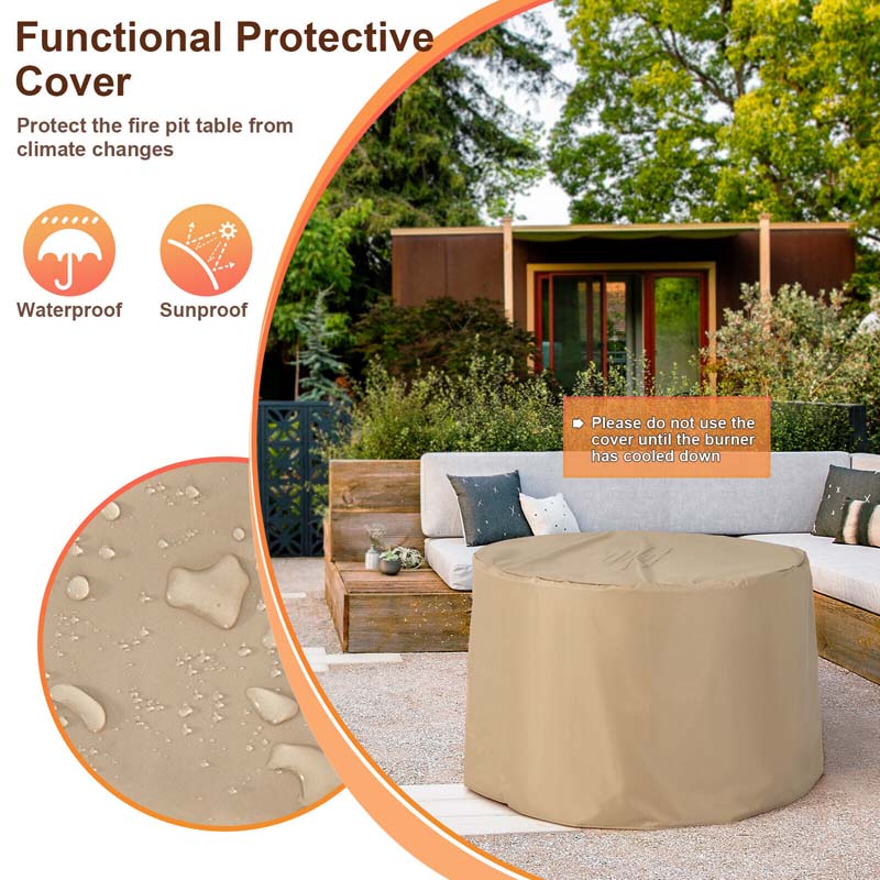 40" Wood-Like Round Fire Table, 50000 BTU Propane Gas Fire Pit Table with Lava Rocks & Cover