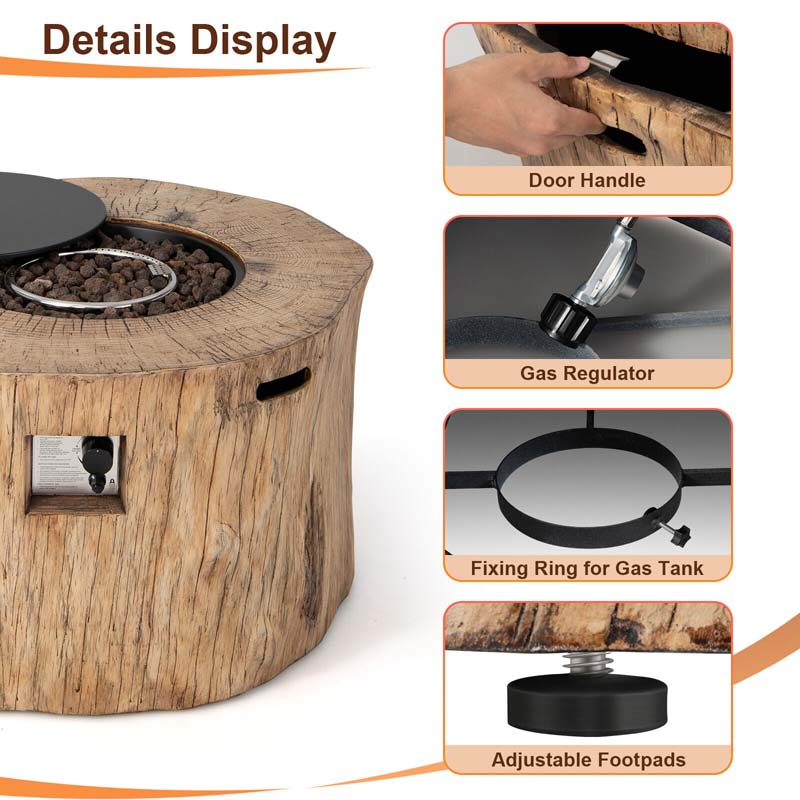 40" Wood-Like Round Fire Table, 50000 BTU Propane Gas Fire Pit Table with Lava Rocks & Cover