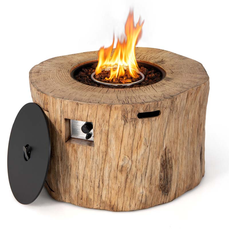 40" Wood-Like Round Fire Table, 50000 BTU Propane Gas Fire Pit Table with Lava Rocks & Cover