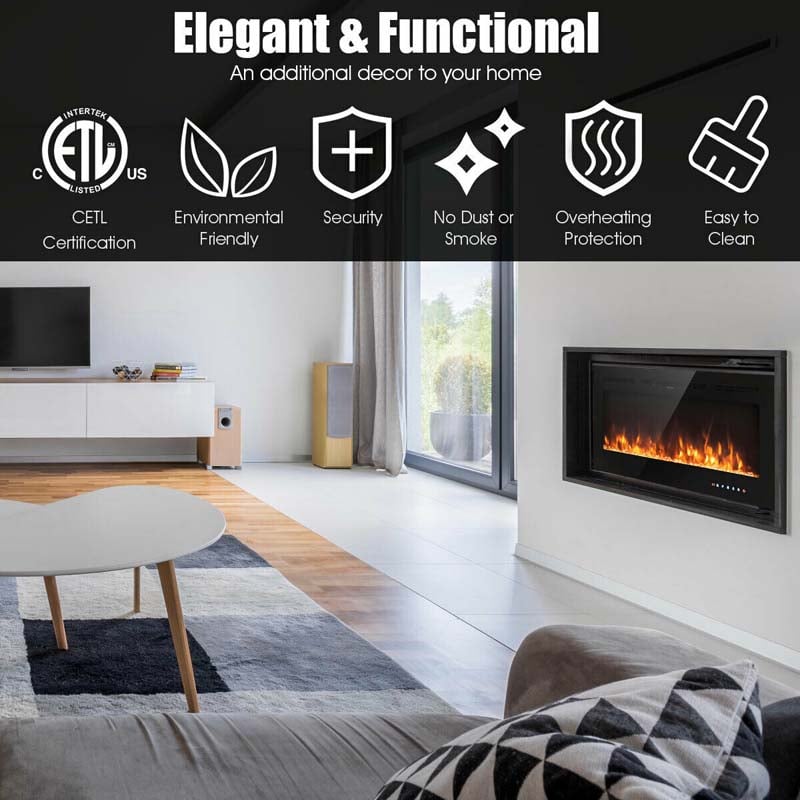 40" Ultra-Thin Electric Fireplace Insert, In-Wall Recessed & Wall Mounted 1500W Fireplace Heater with 9 Flame Colors, Thermostat, Temperature Control