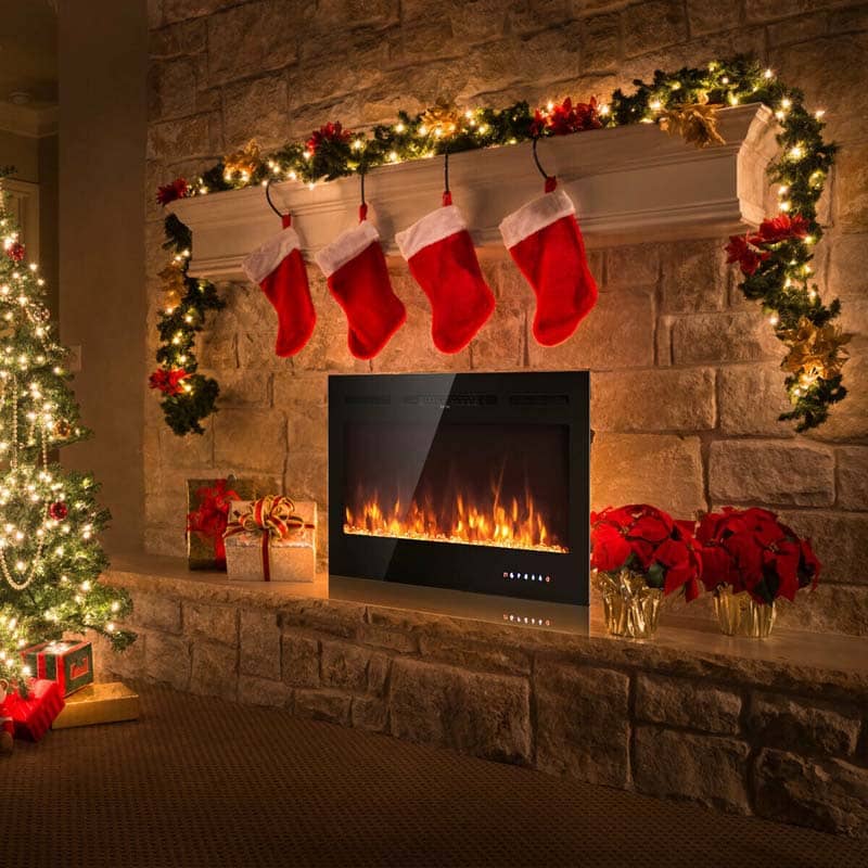 40" Ultra-Thin Electric Fireplace Insert, In-Wall Recessed & Wall Mounted 1500W Fireplace Heater with 9 Flame Colors, Thermostat, Temperature Control