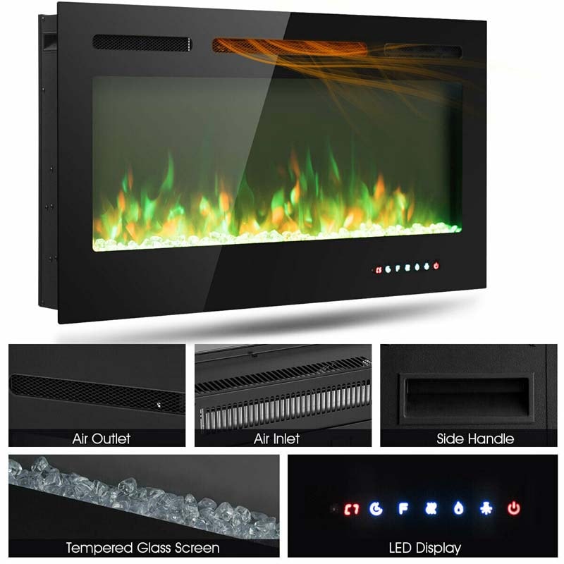 40" Ultra-Thin Electric Fireplace Insert, In-Wall Recessed & Wall Mounted 1500W Fireplace Heater with 9 Flame Colors, Thermostat, Temperature Control