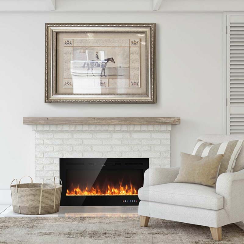 40" Ultra-Thin Electric Fireplace Insert, In-Wall Recessed & Wall Mounted 1500W Fireplace Heater with 9 Flame Colors, Thermostat, Temperature Control