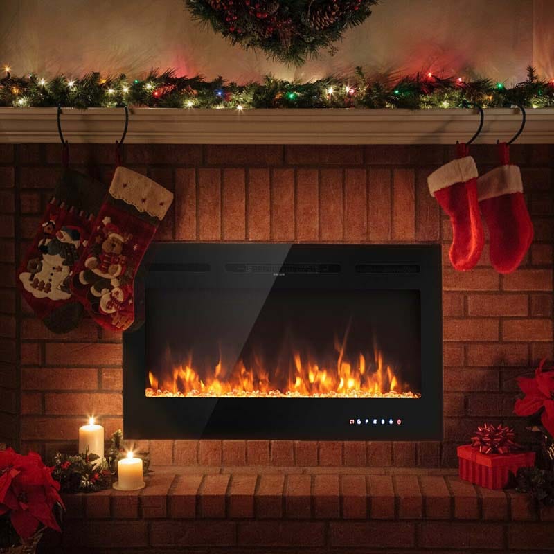 40" Ultra-Thin Recessed Electric Fireplace Insert, 1500W Wall-mounted Fireplace Heater with 9 Flame Colors