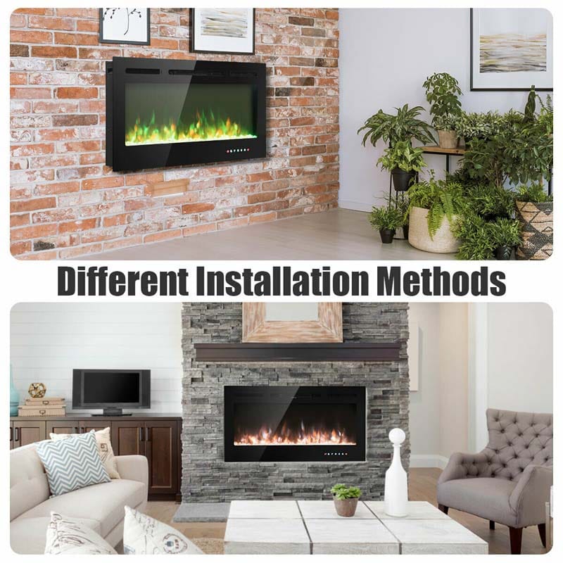 40" Ultra-Thin Electric Fireplace Insert, In-Wall Recessed & Wall Mounted 1500W Fireplace Heater with 9 Flame Colors, Thermostat, Temperature Control