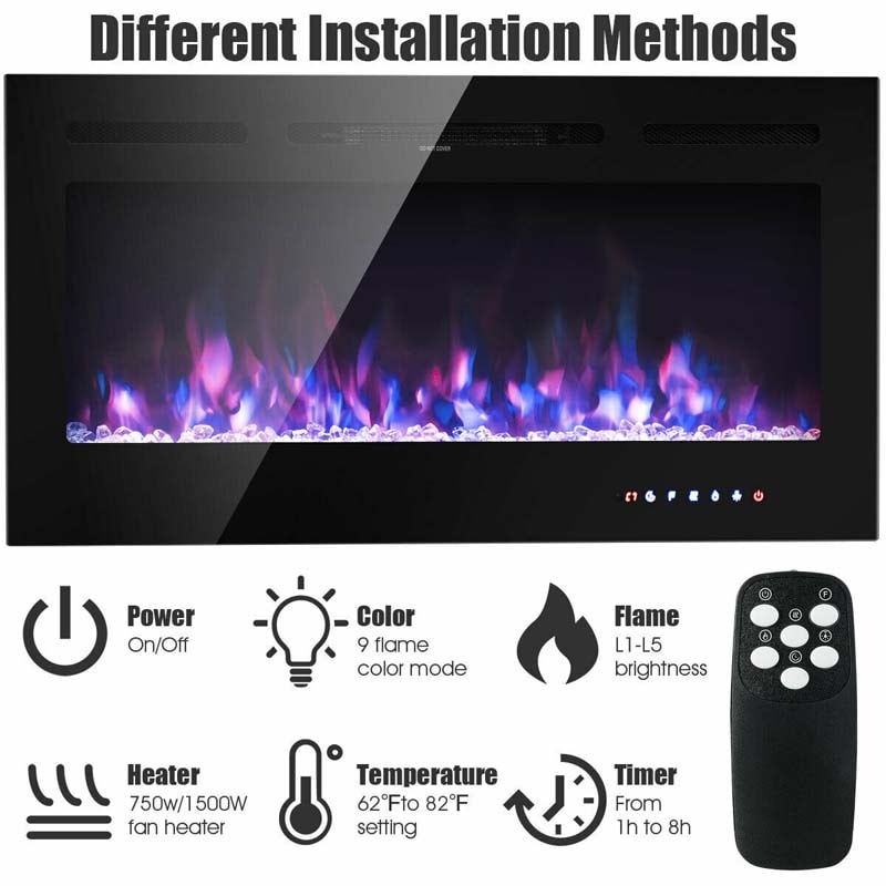 40" Ultra-Thin Electric Fireplace Insert, In-Wall Recessed & Wall Mounted 1500W Fireplace Heater with 9 Flame Colors, Thermostat, Temperature Control