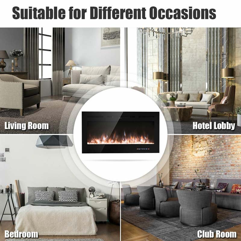 40" Ultra-Thin Electric Fireplace Insert, In-Wall Recessed & Wall Mounted 1500W Fireplace Heater with 9 Flame Colors, Thermostat, Temperature Control