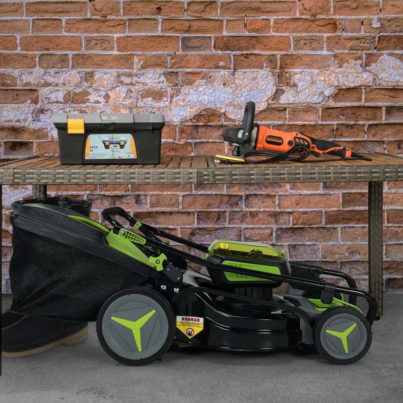 40V 18" Brushless Cordless Lawn Mower, Folding Design, 6 Mowing Heights, 50L Grass Bag, Two 4.0Ah Battery Packs and Fast Chargers Included