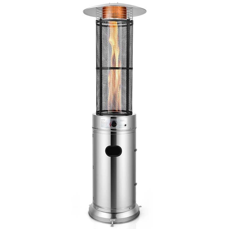 41000 BTU Standing Propane Patio Heater with Wheels, Stainless Steel Round Glass Tube Gas Outdoor Heater