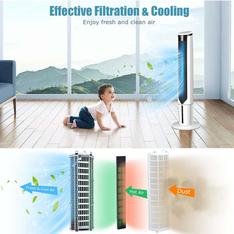 3-in-1 Evaporative Air Cooler, 41" Portable Bladeless Tower Cooling Fan with Remote, 3 Modes, 9H Timer & Quiet for Bedroom, Office