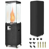 41,000 BTU Propane Patio Heater with Waterproof Cover & Lockable Wheels, Tempered Glass Tube Outdoor Gas Heater for Garden Patio Deck