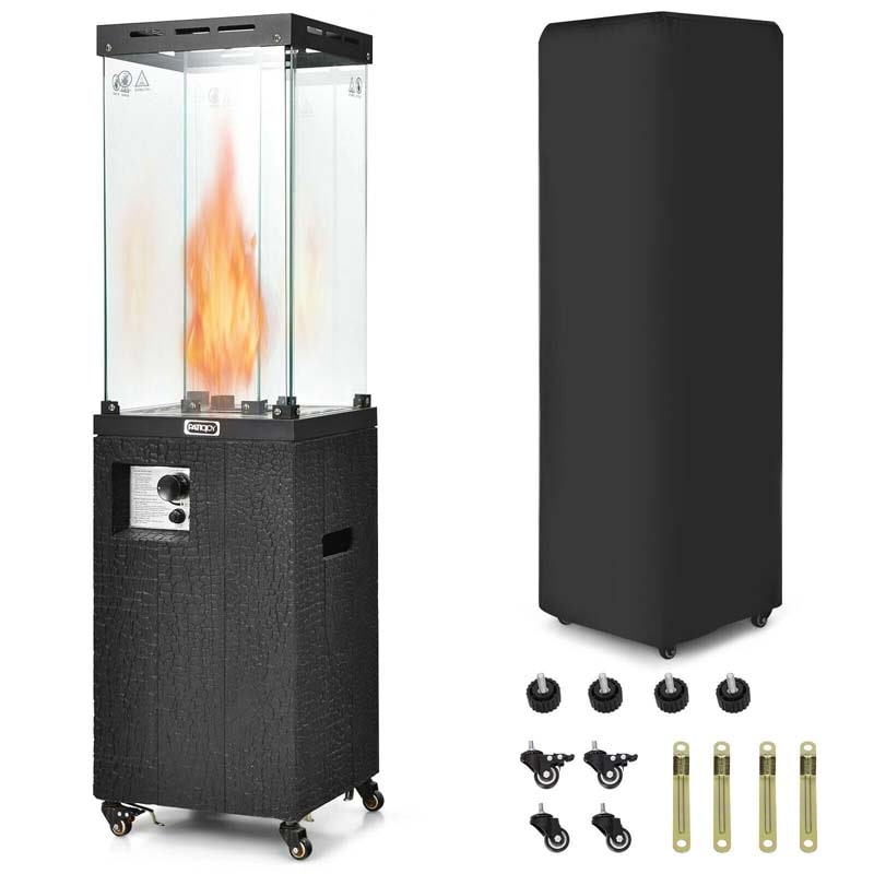 41,000 BTU Propane Patio Heater with Waterproof Cover & Lockable Wheels, Tempered Glass Tube Outdoor Gas Heater for Garden Patio Deck