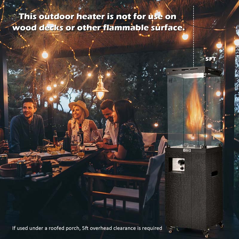 41,000 BTU Propane Patio Heater with Waterproof Cover & Lockable Wheels, Tempered Glass Tube Outdoor Gas Heater for Garden Patio Deck