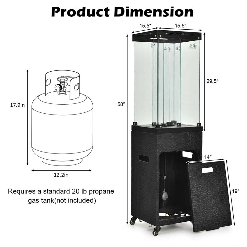 41,000 BTU Propane Patio Heater with Waterproof Cover & Lockable Wheels, Tempered Glass Tube Outdoor Gas Heater for Garden Patio Deck