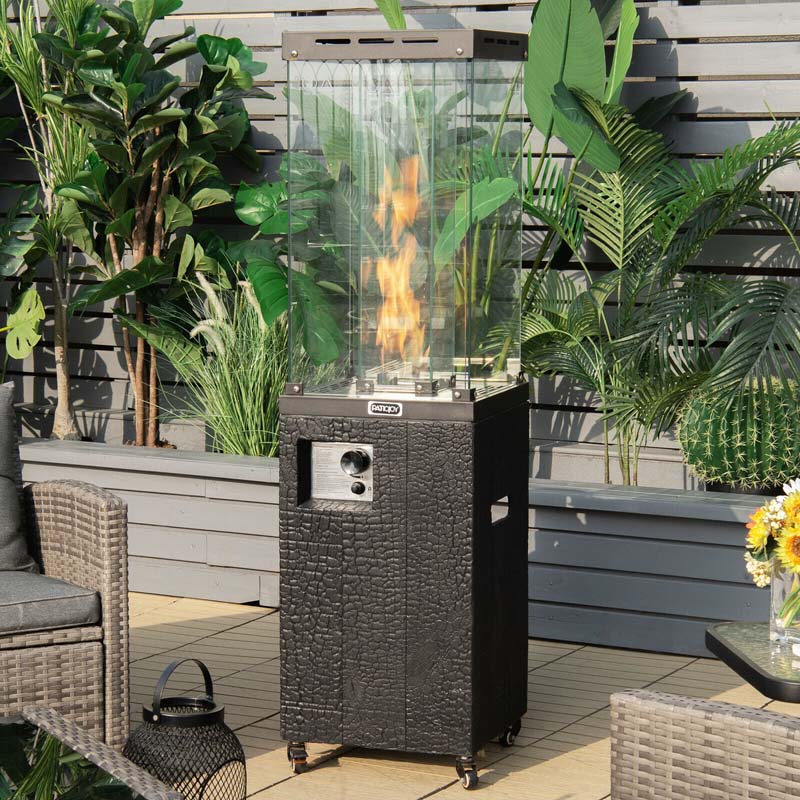 41,000 BTU Propane Patio Heater with Waterproof Cover & Lockable Wheels, Tempered Glass Tube Outdoor Gas Heater for Garden Patio Deck