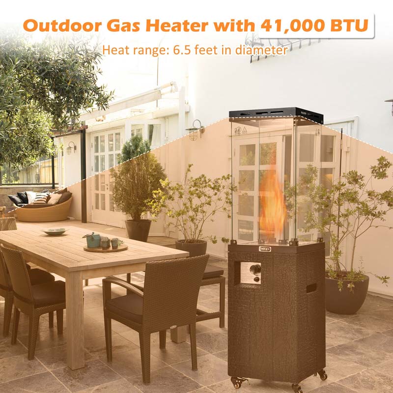 41,000 BTU Propane Patio Heater with Waterproof Cover & Lockable Wheels, Tempered Glass Tube Outdoor Gas Heater for Garden Patio Deck