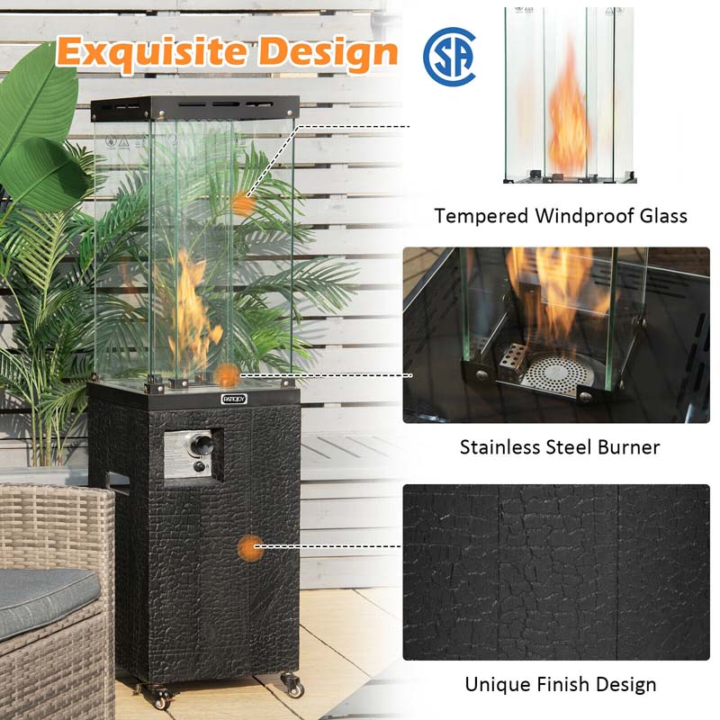 41,000 BTU Propane Patio Heater with Waterproof Cover & Lockable Wheels, Tempered Glass Tube Outdoor Gas Heater for Garden Patio Deck