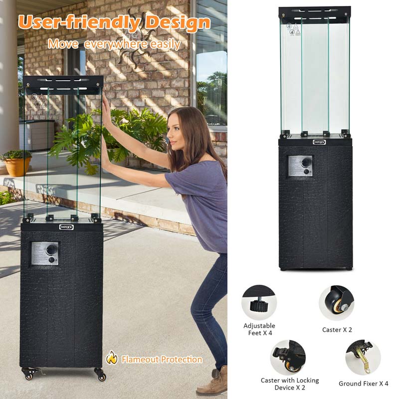 41,000 BTU Propane Patio Heater with Waterproof Cover & Lockable Wheels, Tempered Glass Tube Outdoor Gas Heater for Garden Patio Deck