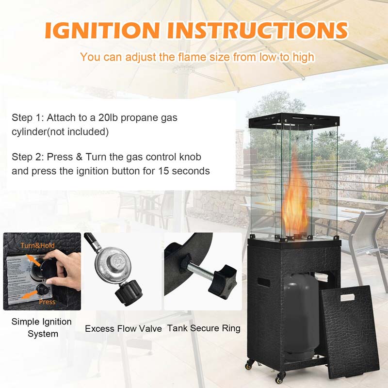 41,000 BTU Propane Patio Heater with Waterproof Cover & Lockable Wheels, Tempered Glass Tube Outdoor Gas Heater for Garden Patio Deck